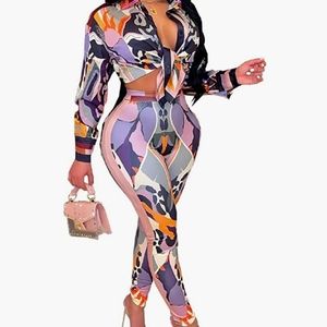 2 Piece, Sexy Long Sleeve Button Up Top and Skinny Leg Leggings